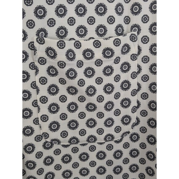 Lands End Sz 1X Blouse Shirt Button Down Top White Gray Geometric Print Career - Picture 5 of 8